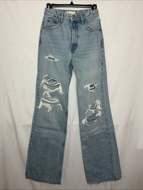 ZARA | Distressed Hi-Rise Wide Leg Denim XL Length Women's Size 2